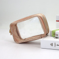 Amazon Top Rated Waterproof Clear PVC Gift Bag PU Leather Rose Gold Satin Cosmetic Bag